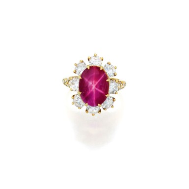 View full screen - View 1 of Lot 120. Star Ruby and Diamond Ring.