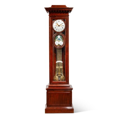 View full screen - View 1 of Lot 150. A Louis XVI Mahogany Year-Going Longcase Régulateur de Parquet by Robin, Circa 1790.