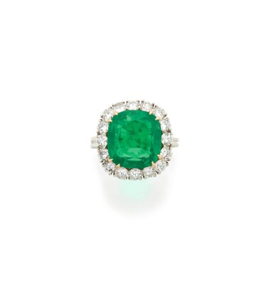 View full screen - View 1 of Lot 65. Emerald and Diamond Ring.