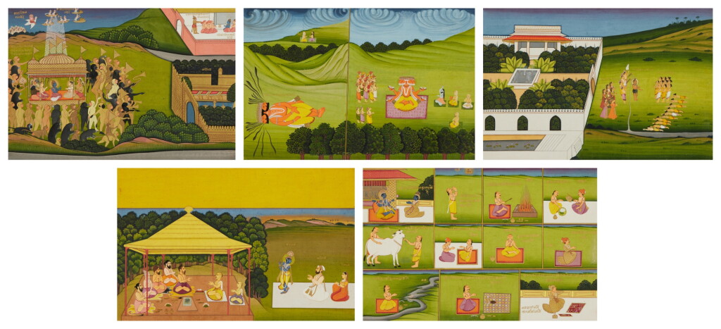 View full screen - View 1 of Lot 1137. A set of five illustrations to the Bhagavata Purana, India, Jaipur, circa 1830-1850.