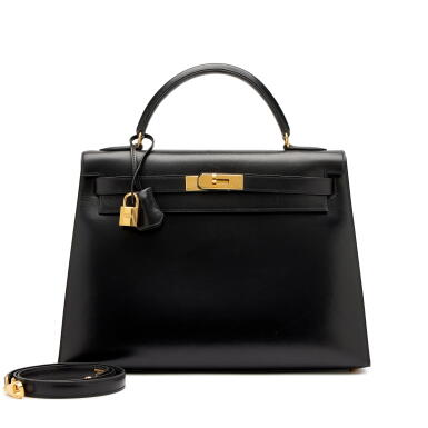 View full screen - View 1 of Lot 163. Vintage Black Box Kelly 32 Sellier Gold Hardware, 1999.