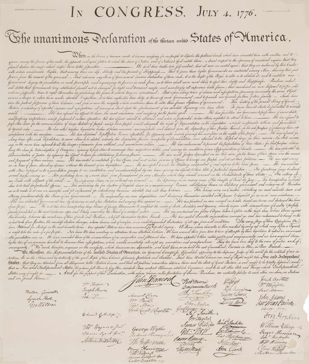 View full screen - View 1 of Lot 1039. Declaration of Independence | Brigham Young's copy of the proof of the Stone facsimile.