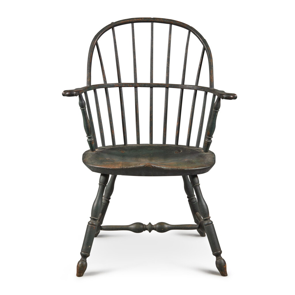 View full screen - View 1 of Lot 598. Black-Painted Sack-Back Windsor Knuckle Armchair, Lancaster County, Pennsylvania, Circa 1780.