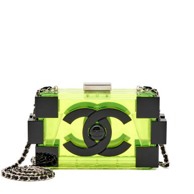 View full screen - View 1 of Lot 190. Green and Black Plexiglass Boy Brick Lego Minaudiere Clutch Silver Hardware, 2012-2013.