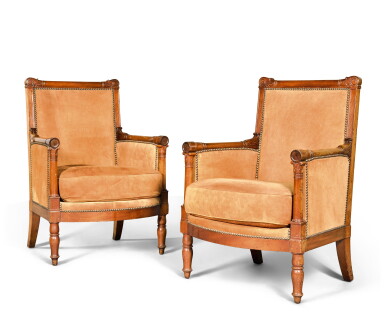 View full screen - View 1 of Lot 140. A pair of French Empire mahogany bergères, by Georges and François-Honoré-Georges Jacob, circa 1810.