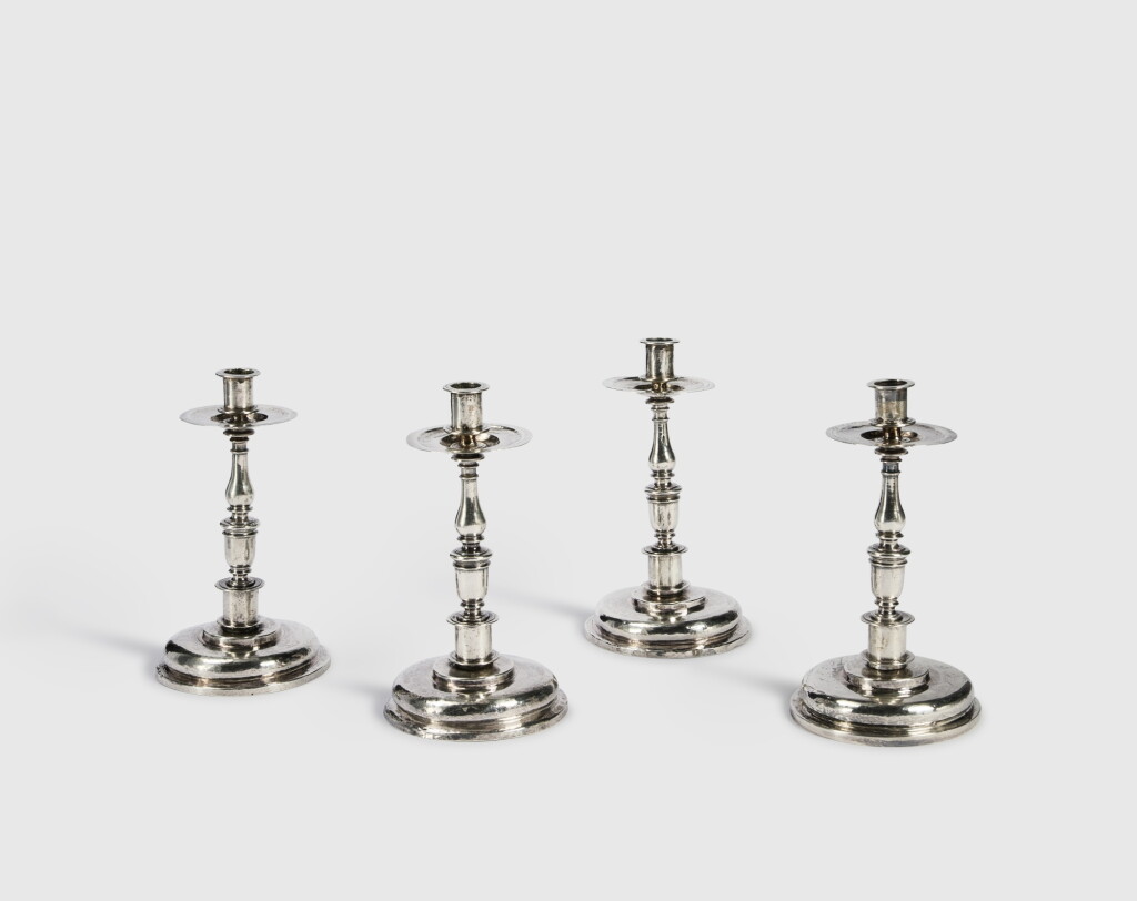 View full screen - View 1 of Lot 733. A Set of Four Spanish Silver Candlesticks, Possibly Cordoba, late 17th century.