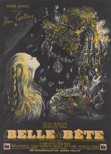 View full screen - View 1 of Lot 18. LA BELLE ET LA BETE / BEAUTY AND THE BEAST (1946) STYLE A POSTER, FRENCH.