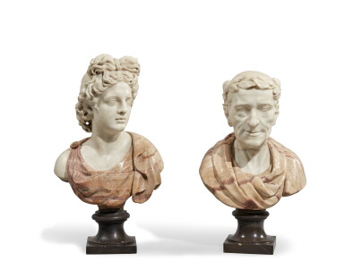 View full screen - View 1 of Lot 459. A Matched pair of Italian Marble Busts, 18th century.