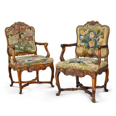 View full screen - View 1 of Lot 1. A pair of Franco-Flemish carved oak fauteuils, possibly Liège, circa 1730.