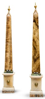 A PAIR OF ITALIAN GILT-BRONZE MOUNTED ALABASTER AND VERDE ANTICO OBELISKS, ROME 19TH CENTURY