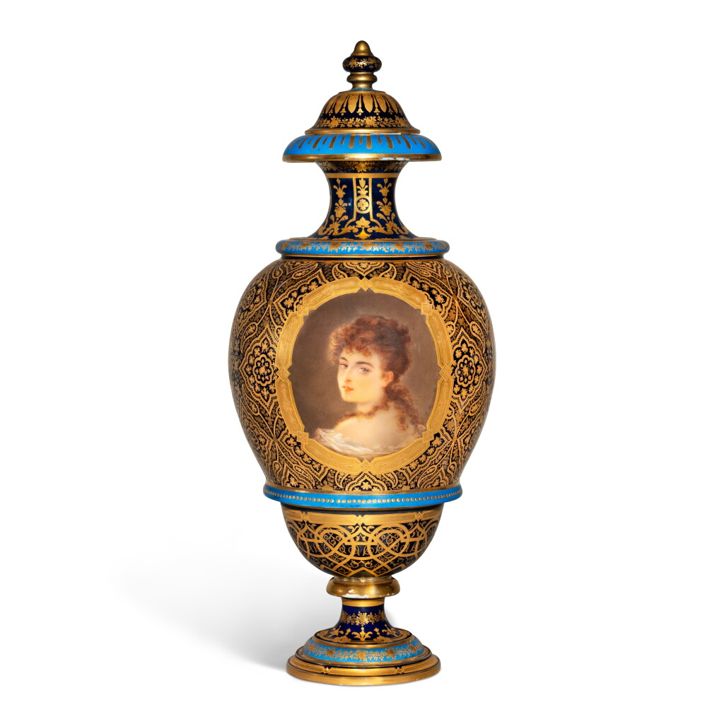 View full screen - View 1 of Lot 725. A covered porcelain vase, Imperial Porcelain Factory, St Petersburg, period of Alexander II (1855-1881).