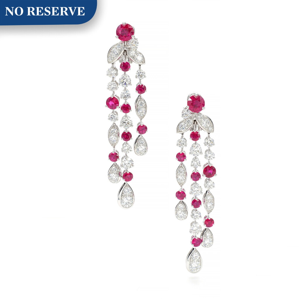 View full screen - View 1 of Lot 27. GRAFF | PAIR OF RUBY AND DIAMOND PENDENT EARRINGS.