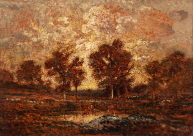 View full screen - View 1 of Lot 75. A pond in the middle of a clearing | Une mare au milieu d'une clairière.