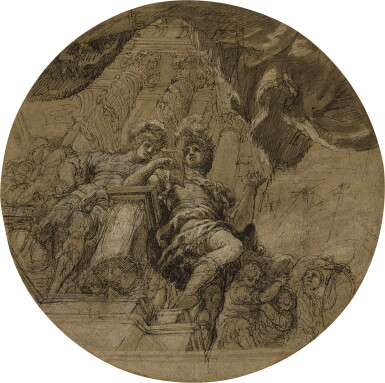 View full screen - View 1 of Lot 316. Study for a ceiling decoration with two Roman soldiers.