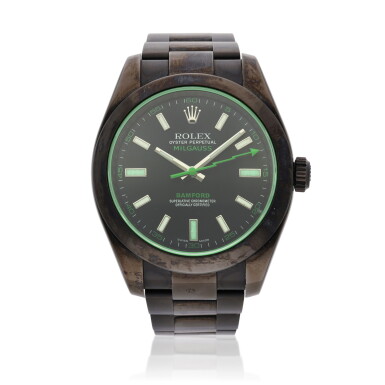 View full screen - View 1 of Lot 450. Reference 116400GV Milgauss | A limited edition PVD-coated stainless steel automatic wristwatch with bracelet, Circa 2009.