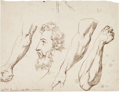 View full screen - View 1 of Lot 237. FRANCESCO SABATELLI | STUDIES OF ARMS AND A STUDY OF A MAN'S HEAD IN PROFILE.