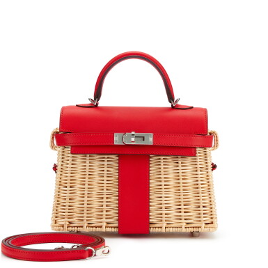 View full screen - View 1 of Lot 5603. Limited Edition Rouge de Coeur Swift and Osier Wicker Mini Picnic Kelly II 20 Palladium Hardware, 2019.