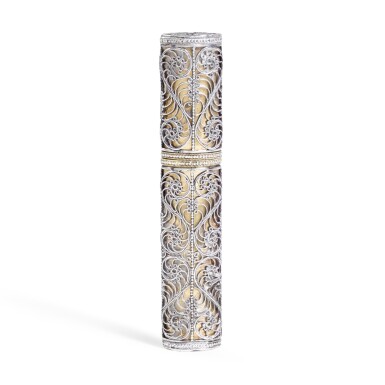 View full screen - View 1 of Lot 13. A silver-gilt bodkin case with filigree decoration, possibly late 17th century.