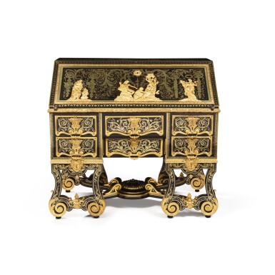 View full screen - View 1 of Lot 16. A bureau de pente, partly Louis XIV, the lower section adapted from a bureau Mazarin attributed to André-Charles Boulle, circa 1690, the upper section adapted, circa 1785 re-using earlier Louis XIV Boulle marquetry elements.