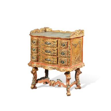 View full screen - View 1 of Lot 118. A Turkish polychrome painted and parcel-gilt chest-on-stand, third quarter 18th century | Commode en bois polychrome et doré, Turquie, troisième quart du XVIIIe siècle.