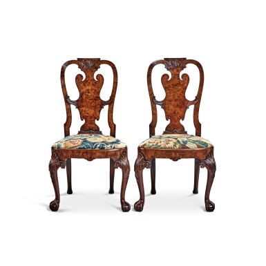 View full screen - View 1 of Lot 142. A Pair of George II Walnut Side Chairs, Attributed to Giles Grendey, Circa 1730 .