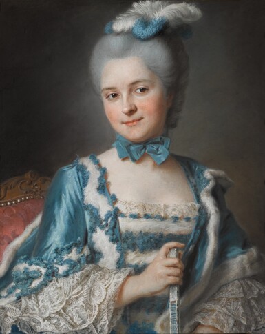Maurice-Quentin de la Tour | Portrait of a lady, bust-length, wearing Maurice-Quentin de la Tour | Portrait of a lady, bust-length, wearing