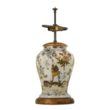 View full screen - View 1 of Lot 8. A Victorian decalcomania vase now mounted as a lamp, second half 19th century.