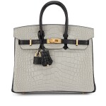 Gris Perle and Black Matte Mississippiensis Alligator HSS Birkin 25 Brushed Gold Hardware, 2024