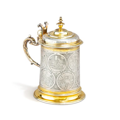 View full screen - View 1 of Lot 222. A German parcel-gilt silver small tankard engraved with the twelve months, Christoph Bantzer, Augsburg, circa 1635-1640.