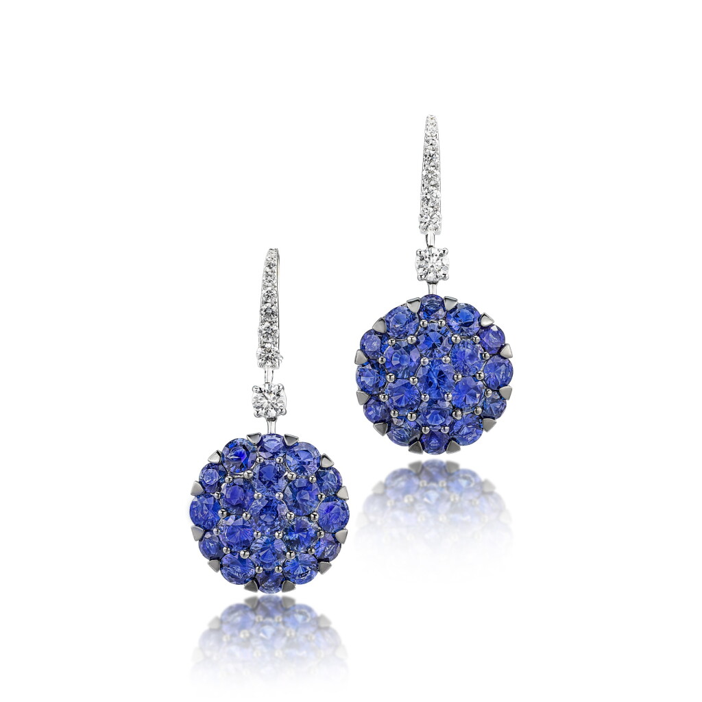 View full screen - View 1 of Lot 1614. PAIR OF SAPPHIRE AND DIAMOND PENDANT EARRINGS | 格拉夫 | 藍寶石 配 鑽石 耳環一對.