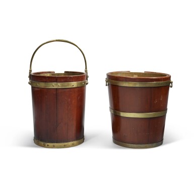 View full screen - View 1 of Lot 521. Two George III Brass-Bound Mahogany Plate Buckets, Late 18th / Early 19th Century.