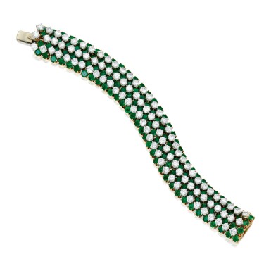 View full screen - View 1 of Lot 132. Diamond and Emerald Bracelet.