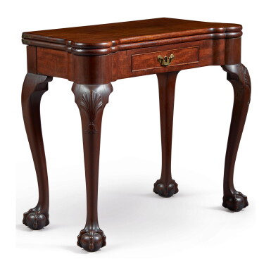 View full screen - View 1 of Lot 1670. FINE AND RARE QUEEN ANNE CARVED AND FIGURED MAHOGANY TURRET-TOP GAMES TABLE, PHILADELPHIA, PENNSYLVANIA, CIRCA 1750.