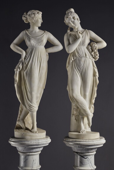 View full screen - View 1 of Lot 274. AFTER MODELS BY ANTONIO CANOVA (1757-1822) ITALIAN, 19TH CENTURY | DANZATRICE CON LE MANU SUI FIANCHI AND DANZATRICE COL DITO AL MENTO (PAIR OF DANCERS).