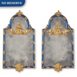 A Pair of Venetian Rococo Style Parcel Gilt Blue-Painted Mirrors, 19th/20 Century