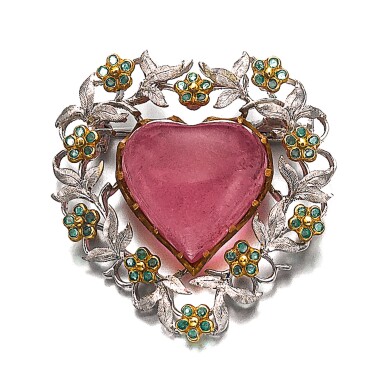 View full screen - View 1 of Lot 592. TOURMALINE, EMERALD AND DIAMOND BROOCH, GIANMARIA BUCCELLATI.