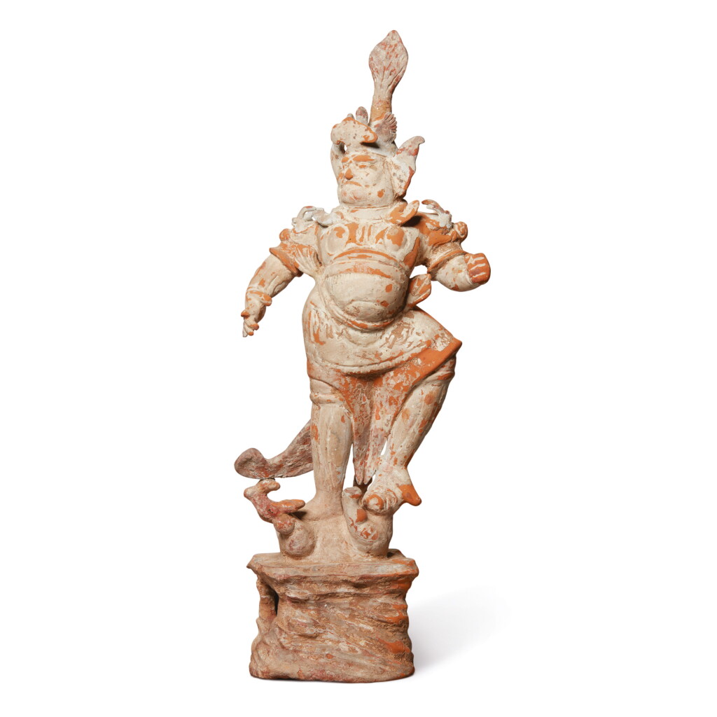View full screen - View 1 of Lot 1075. A PAINTED POTTERY FIGURE OF A LOKAPALA, TANG DYNASTY.