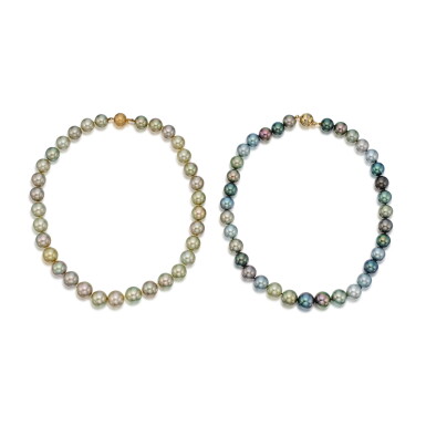View full screen - View 1 of Lot 458. Two Cultured Pearl Necklaces.