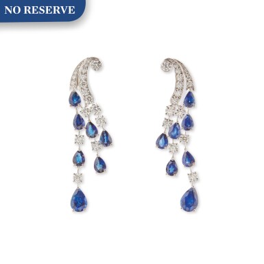 View full screen - View 1 of Lot 56. Graff | Pair of Sapphire and Diamond Earclips.