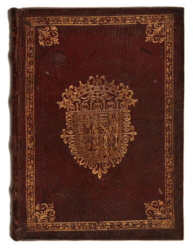 View full screen - View 1 of Lot 1066. Cicero, Partitiones oratoriæ, Cremona, 1588, Spanish armorial binding for Nuñez de Guzmán.