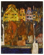 Tote Stadt IV (Blick über Dächer auf Häuserfassaden des Krumauer Ringplatzes) (Dead City IV (View across Roofs of Ringplatz Facades in Krumau))