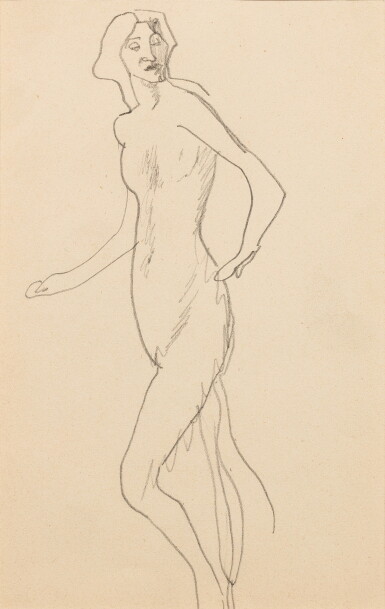 View full screen - View 1 of Lot 242. Femme nue debout, corps de trois quarts vers la gauche, tête de trois quarts vers la droite.