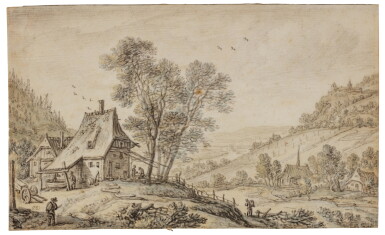 View full screen - View 1 of Lot 728. Rhineland landscape with an inn.