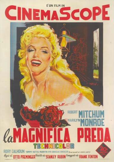 View full screen - View 1 of Lot 117. RIVER OF NO RETURN / LA MAGNIFICA PREDA (1954) POSTER, ITALIAN.