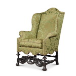 William and Mary Upholstered Stained Beechwood Wing Armchair, English, Late 17th Century