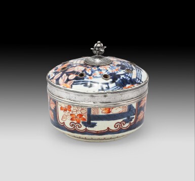 View full screen - View 1 of Lot 351. A Japanese porcelain potpourri with silver mounts, the porcelain Edo, the mounts, Paris, 1717-1722 | Pot-pourri en porcelaine du Japon montée en argent, la porcelaine époque Edo, la monture, Paris, 1717-1722.
