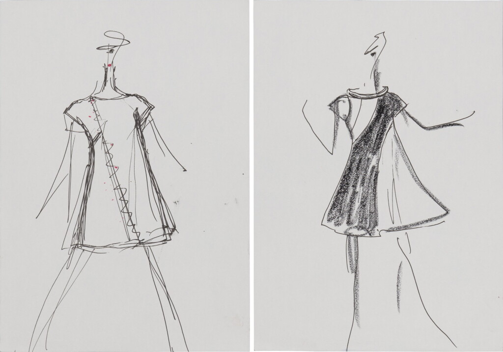 View full screen - View 1 of Lot 48. Two original studies for fashion | Deux croquis de mode originaux.