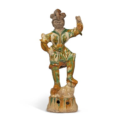 View full screen - View 1 of Lot 721. A large sancai-glazed pottery figure of a Lokapala, Tang dynasty | 唐 三彩天王立像.