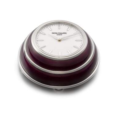 View full screen - View 1 of Lot 2177. The Hour Circle, Reference 25000M-010 | A limited edition stainless steel and flinqué enamel table clock with white quartizite dial, Circa 2021 | 百達翡麗 | The Hour Circle 型號25000M-010 | 限量版精鋼及透明琺瑯座鐘,備石英岩錶盤,約2021年製.