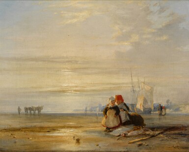 View full screen - View 1 of Lot 12. Picardy Coast with Children – Sunrise.